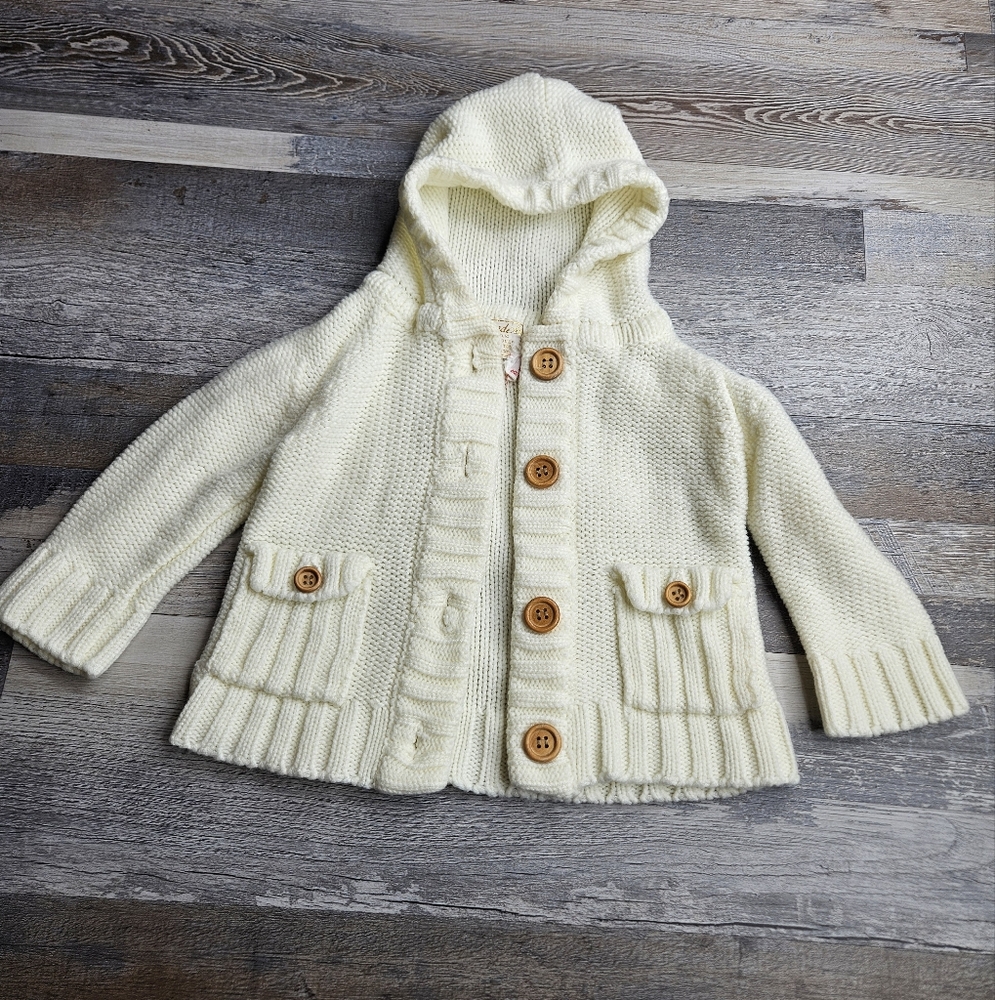 Vintage Alexander's Toddler Baby Cardigan Sweater Acrylic Cream Hooded Buttons